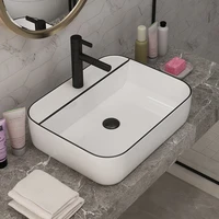 squre basin sinks vessel above counter basin wash basin ceramic wash basin bathroom single basin white and black