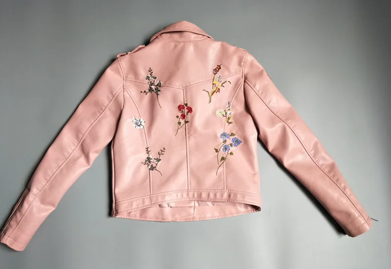 Куртка женская с цветочной вышивкой модный наряд из искусственной кожи длинным