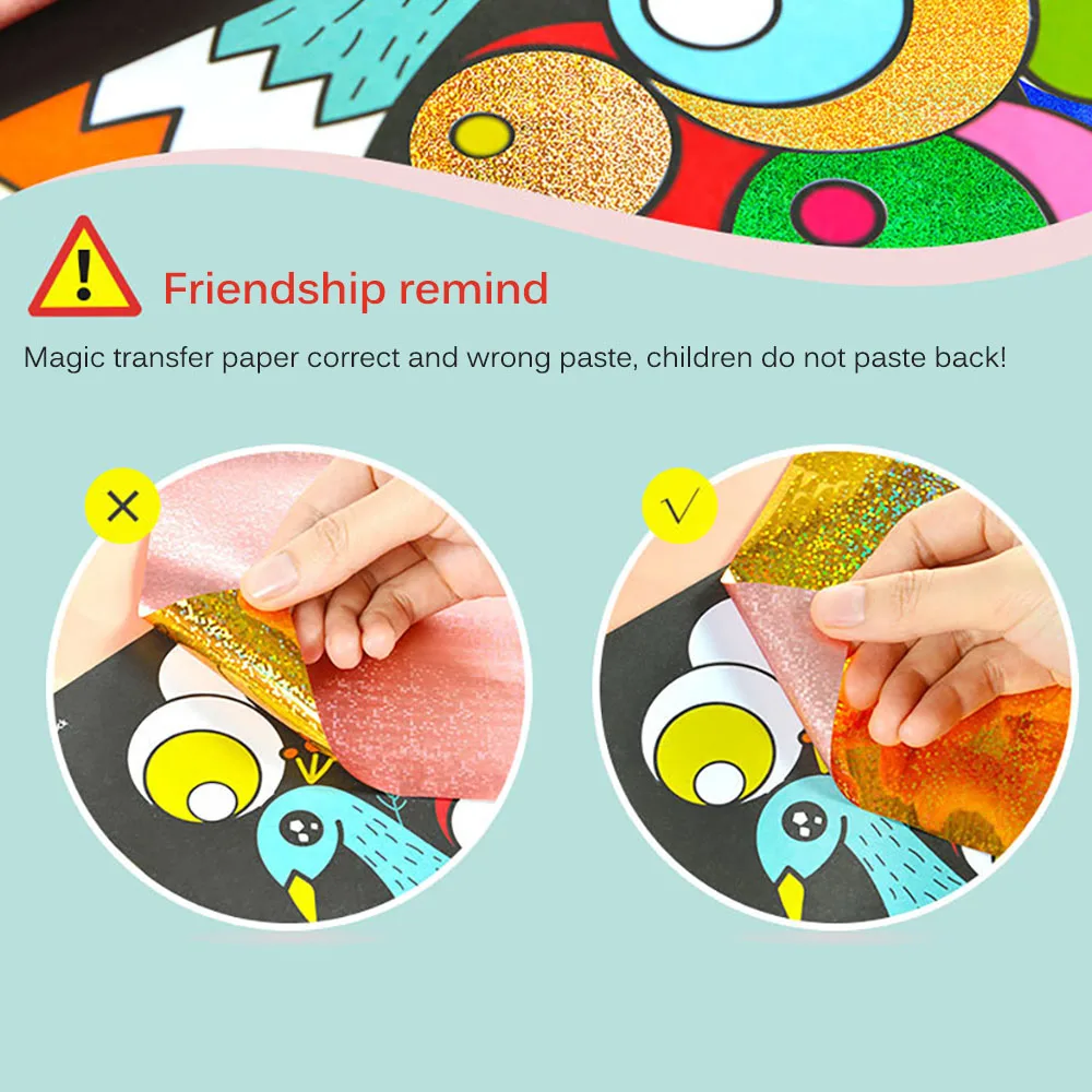

DIY Cartoon Magic Transfer Painting Crafts Toy Kids Stickers Drawing Handmade Graffiti Scratching Paper Toy
