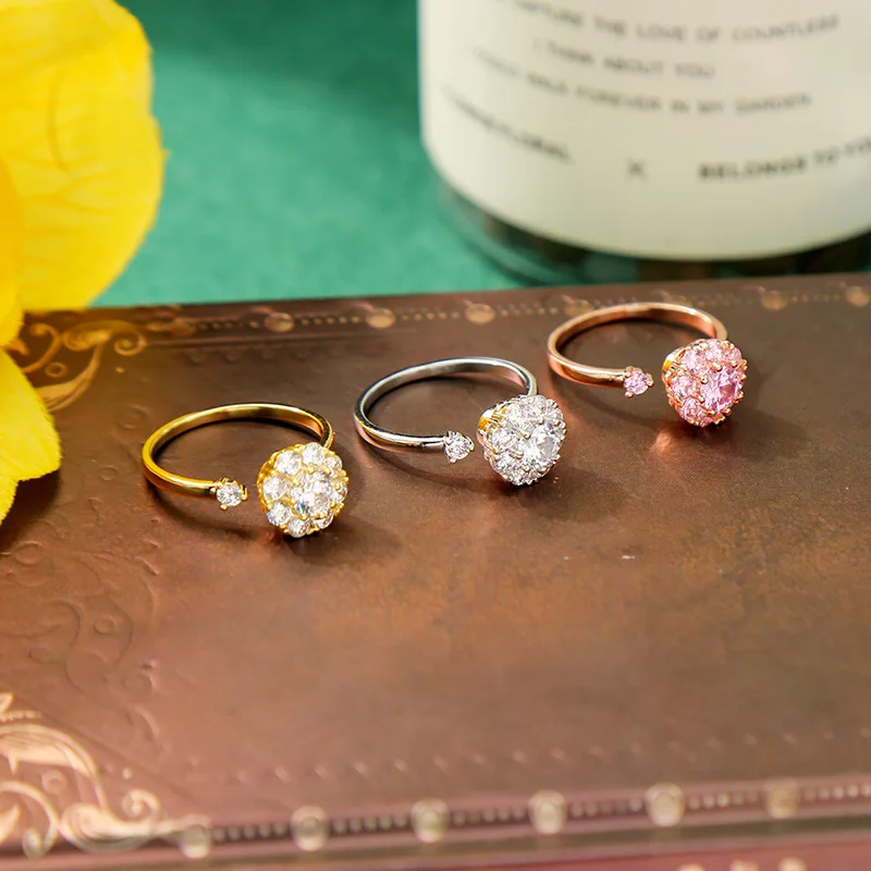 

2021 New Women Fashion Zircon Rotating Ring Females Luxury Crystal Relieving Stress Sparkling Open Adjustable Ring Party Jewelry