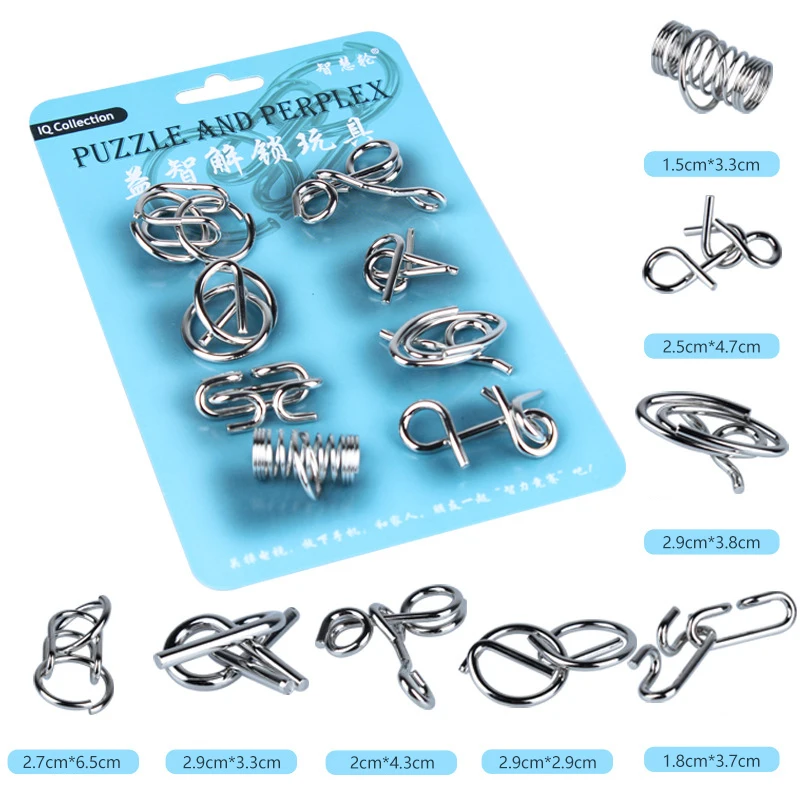 

Brain Teasers Metal Wire Puzzle Toys Set of 8pcs Interlock Toys for Kids Gifts Party Favors Prizes B2Cshop