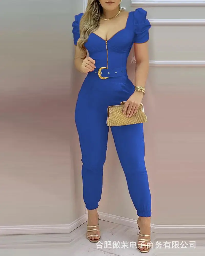 

New Women's V-neck Puff Sleeve One-piece Pants