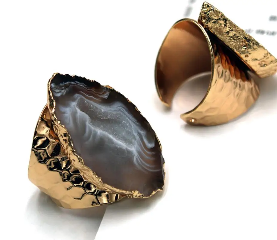 Большая Золотая оправа винтажные синие и фиолетовые жеодовые кристаллы цветок