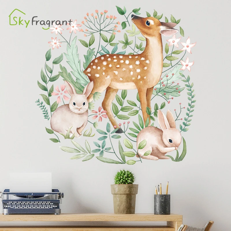 Скандинавская Наклейка на стену с оленем Кроликом наклейки-гирлянды наклейка s