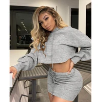 streetwear fall 2021 sexy hooded strappy solid color skirt suit women outfits matching sets hoodies sweatsuit ladies tracksuit