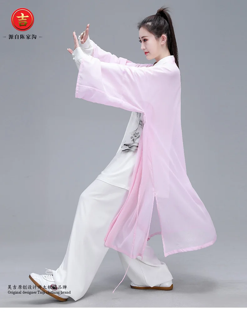 Женский Hanfu Taiji наборы одежды костюм Тан кунг-фу изысканный элегантный тай-чи из трех предметов одежды боевых искусств шаль чернильная живопись