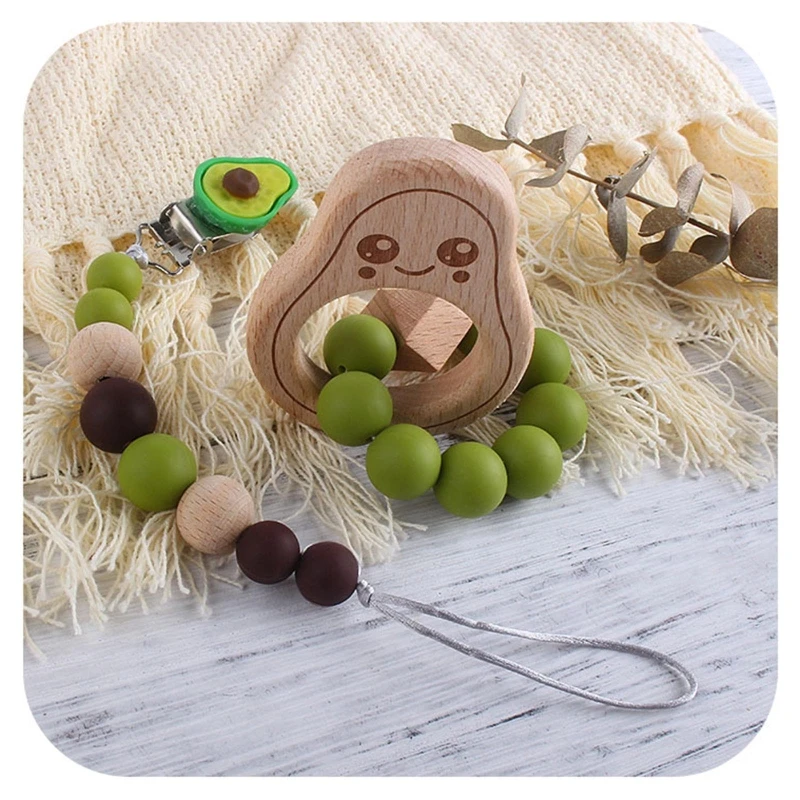 

Baby Pacifier Chain Infants Silicone Beads Teething Soother Toy Beech Avocado Bracelet Teether Nipple Dummy Clip Holder