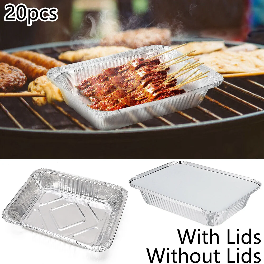 20Pcs/set Aluminum Foil Boxes Dishes Catering Containers Tray Bake Casserole Cake Tins BBQ Kitchen Supplies |