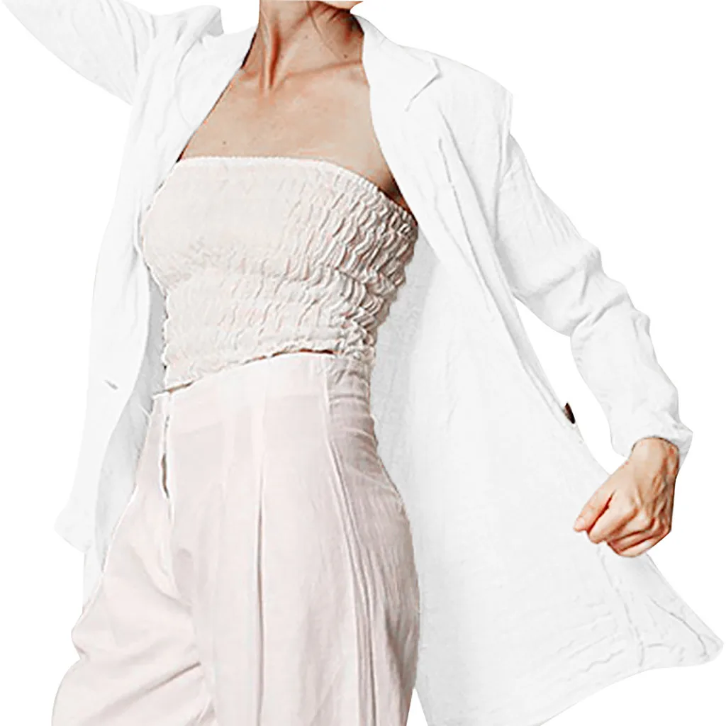 Женский льняной кардиган на пуговицах с длинным рукавом|Женские пиджаки| |