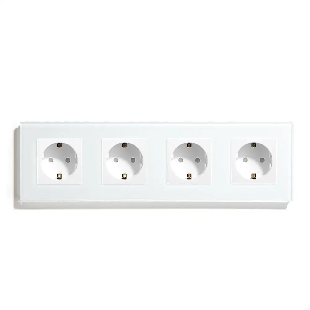 White Wall Socket BSEED 4 выхода гнездо питания стандарта ЕС белый черный Gloden кристалл стеклянная панель 110-240 в электрическая розетка ЕС - Тип: White Wall Socket