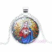 virgin mary creative photo cabochon glass chain necklacecharm women pendants fashion jewelry gifts a816