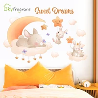 creative cartoon cute rabbit animal wall stickers for kids rooms baby bedroom wall decoration home decor self adhesive stickers