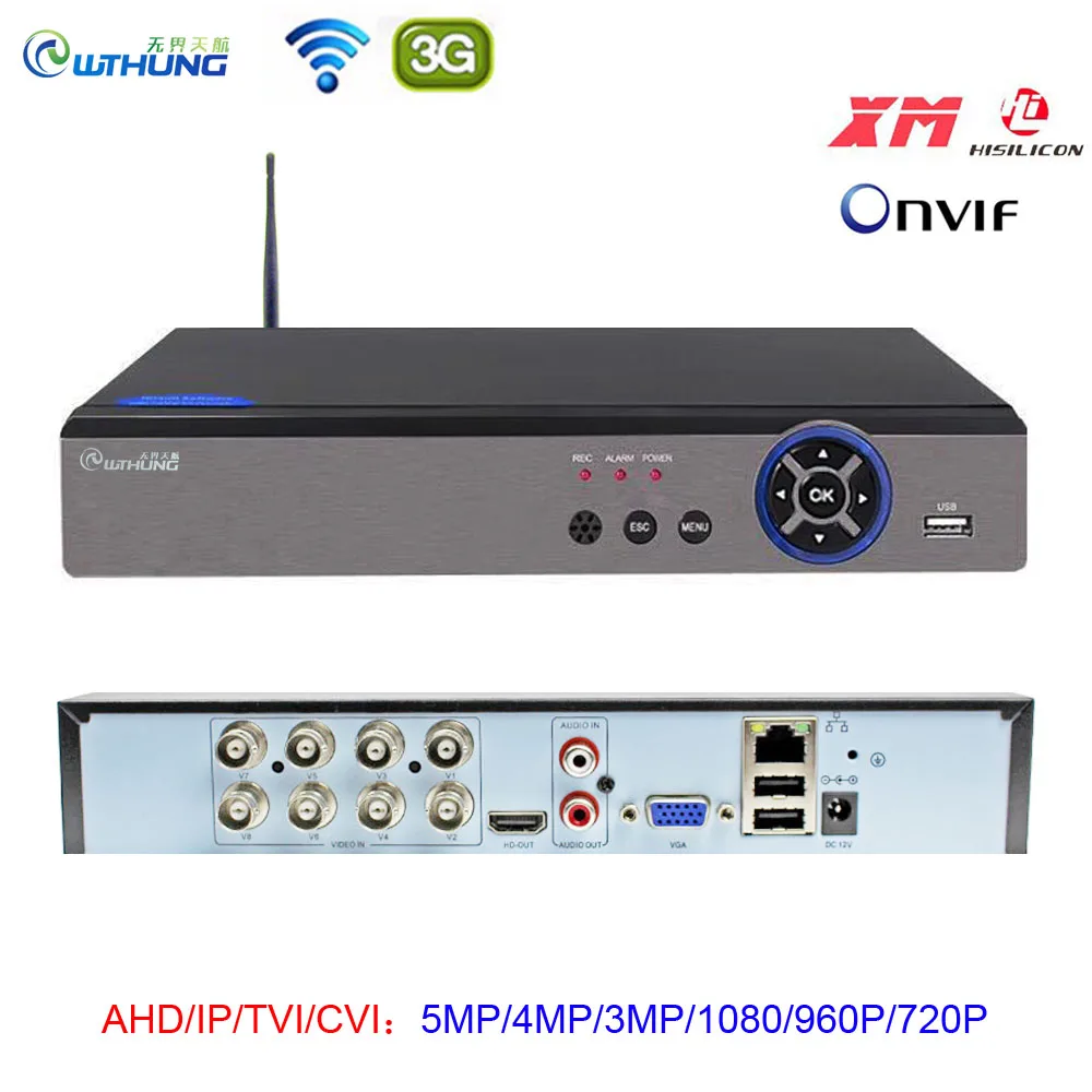 Wi Fi 8 каналов 5 в 1 гибрид видео Регистраторы 8CH 5MP DVR H.265 + Hi3521D TVi CVi IP NVR P2P для