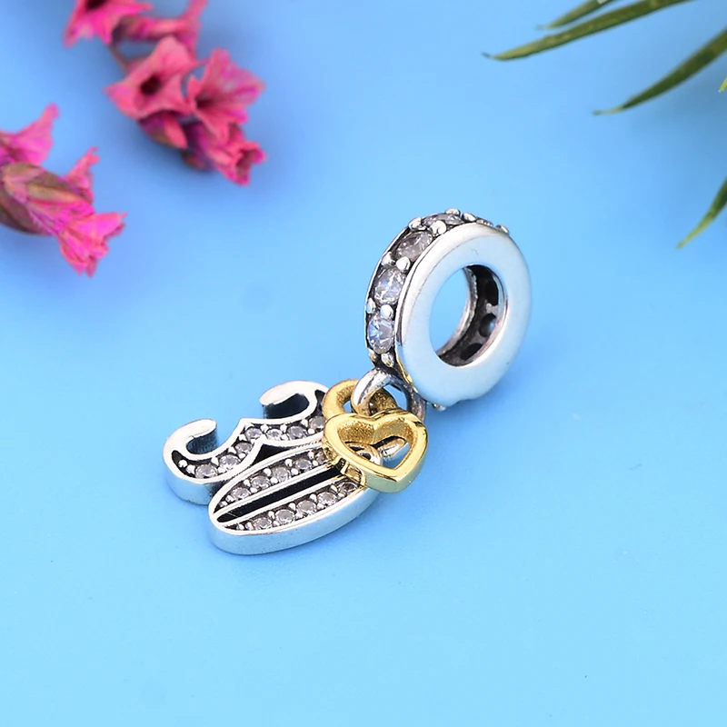 

2020 зимние Новые сверкающие номер 30 с позолоченным кольцом серебряные бусины 925 пробы для изготовления ювелирных изделий, подходит для брасл...