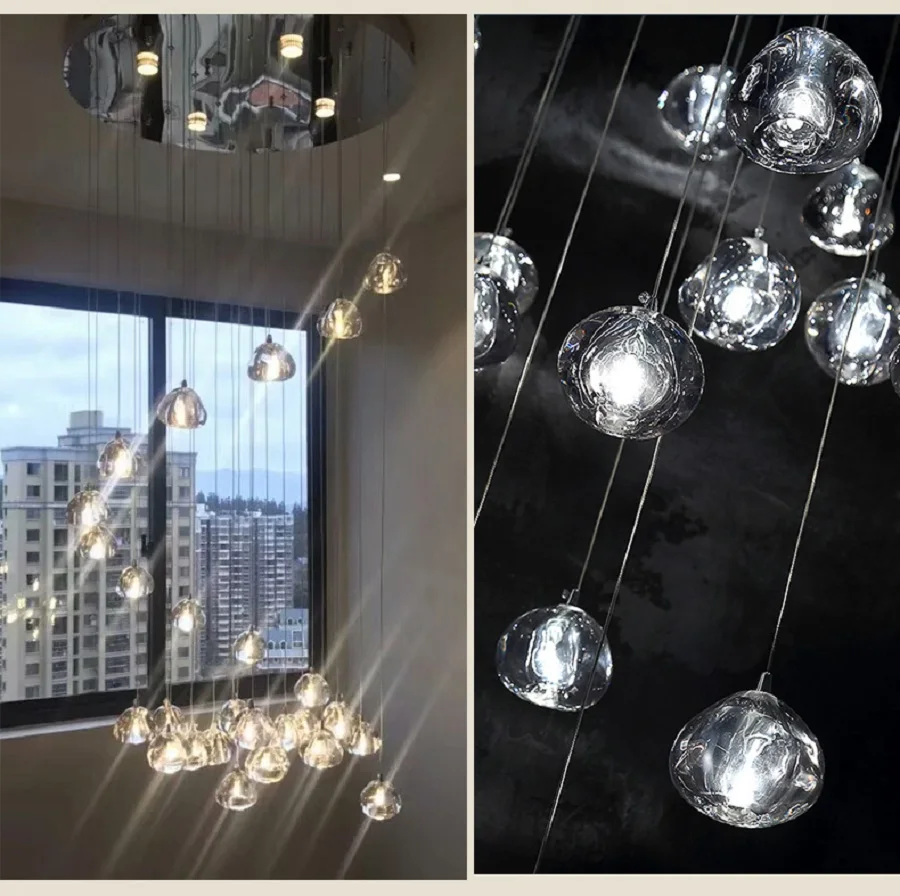 Lámparas colgantes LED de cristal modernas para sala de estar, accesorios de iluminación de lujo para escalera, decoración de luces