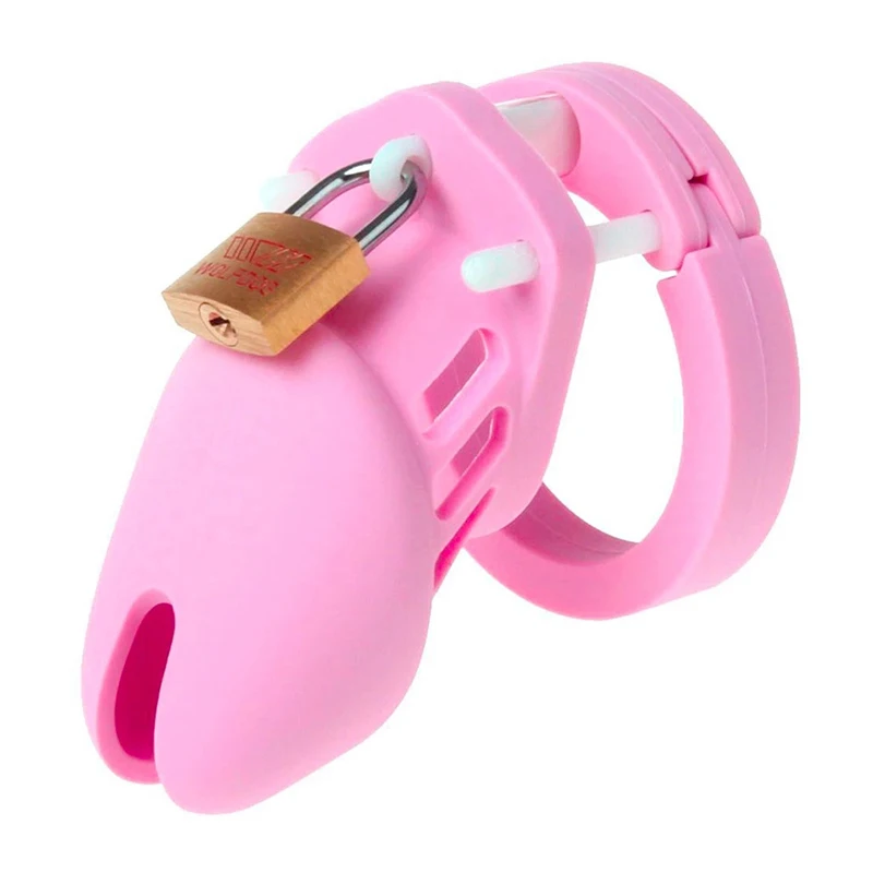 Мужской Пояс верности клетка для петуха с 4 кольцами розовый пластиковый член