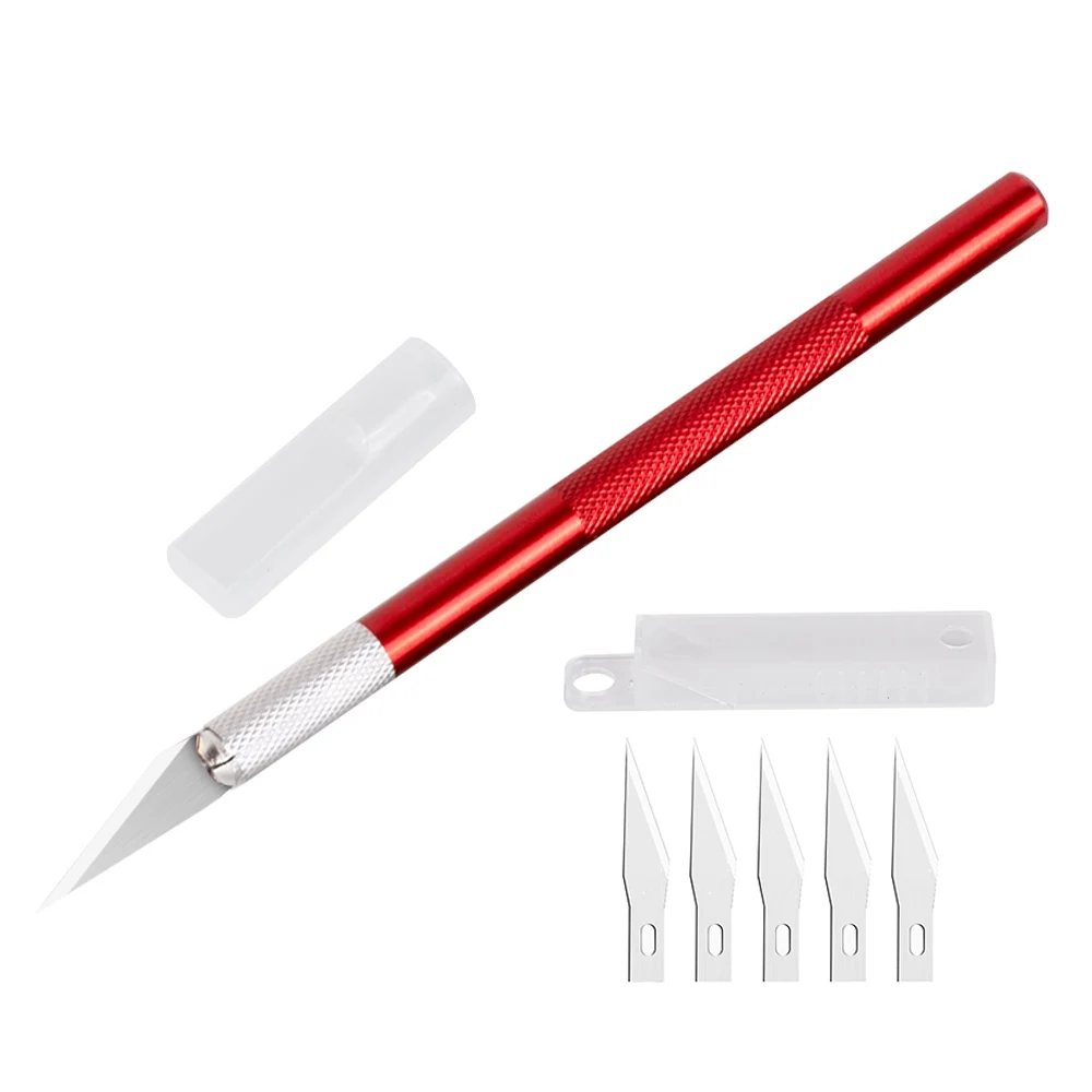 Carving Knife Metal Scalpel Knife Tools Kit Cutter Engraving Craft knives+5pcs Blades Sculpture Knife DIY Repair Hand Tools - Цвет: Red 6 Blades