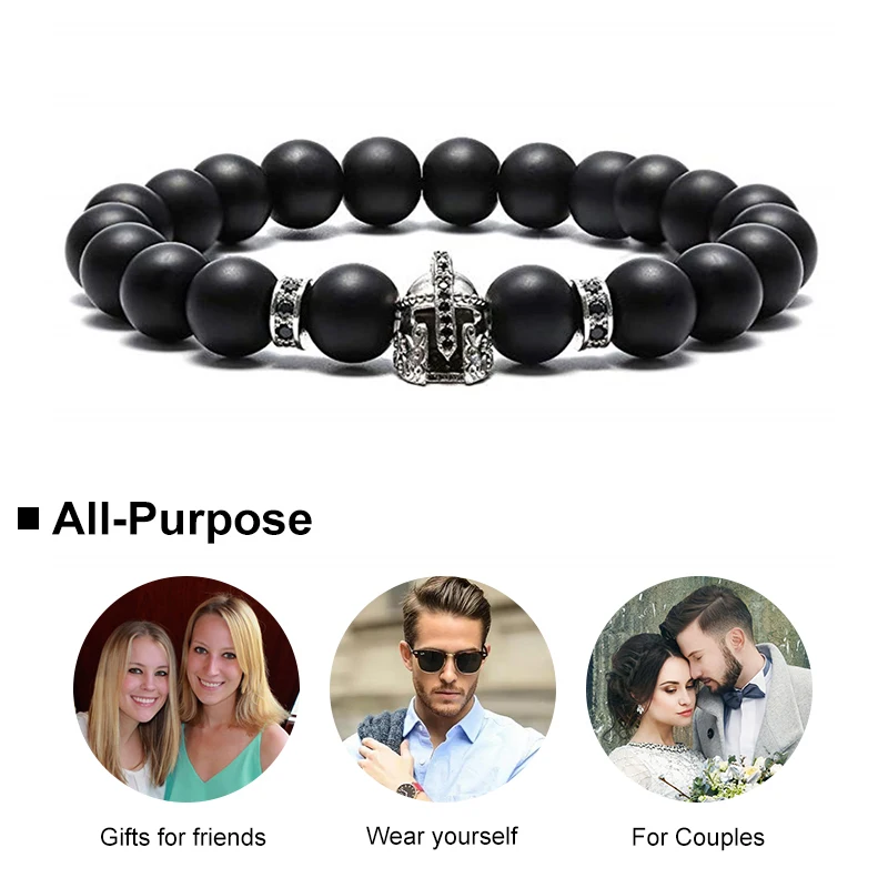 Черный матовый оникс бисерный браслет для мужчин Спартанский воин Гладиатор