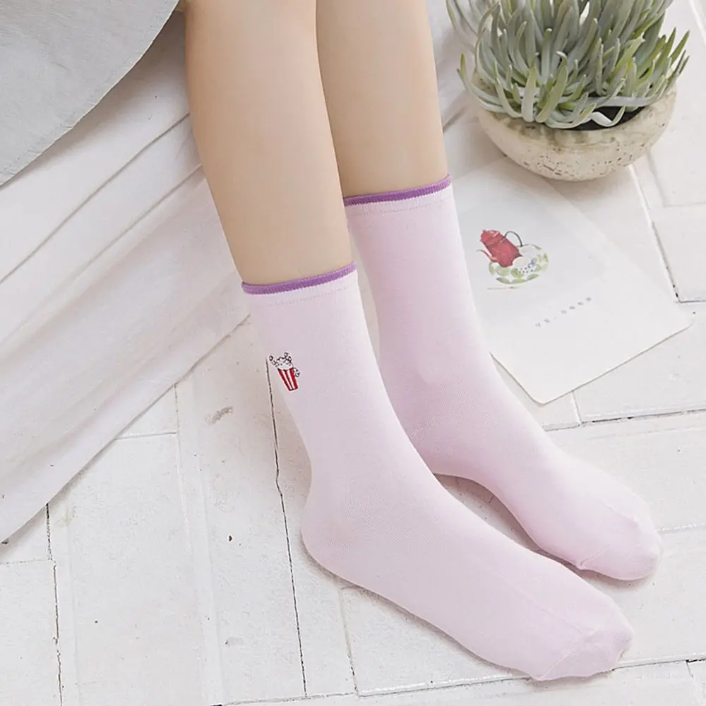 Женские носки в Корейском стиле с вышивкой Мультяшные закуски картофель фри