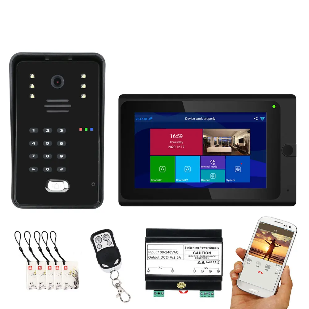 

Wireless Wifi 7 Inch BUS 2 Wire RFID Video Door Phone Intercom systems Support Remote APP home Access Control System