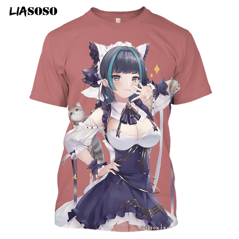 

LIASOSO 3D Printing Men's And Women's T-Shirt Harajuku Anime Azur Lane Cute Cheshire Summer Short-Sleeved Jogging Shirt