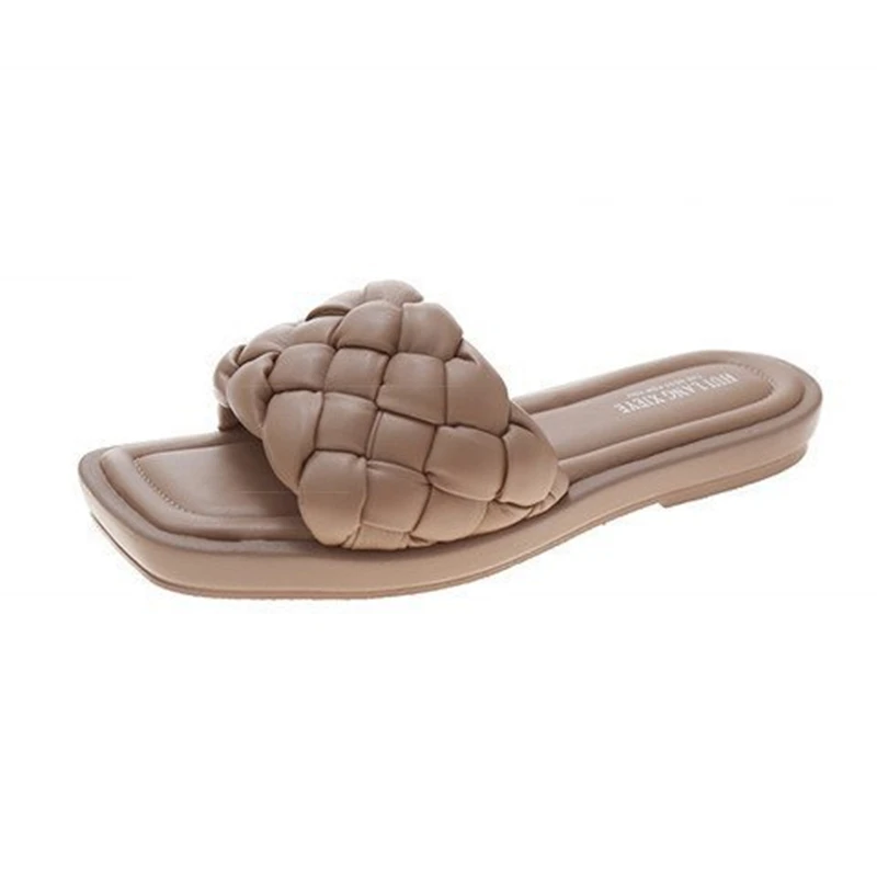 

Female Shoes Slippers Soft Slides Fashion Low Summer Clogs Woman 2021 Comfort Luxury Beach Basic Rome PU Rubber Floral Square