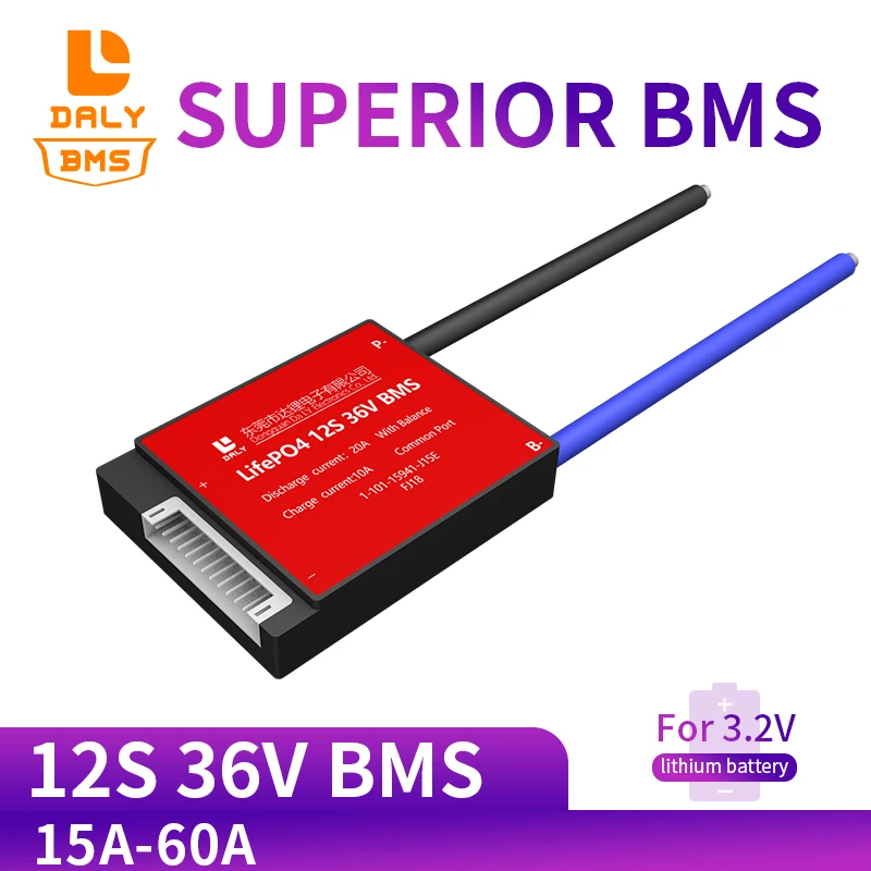 Daly 12S 36V 15A 20A 30A 40A 50A 60A водонепроницаемый BMS для Lifepo4 батареи с одним и тем же портом