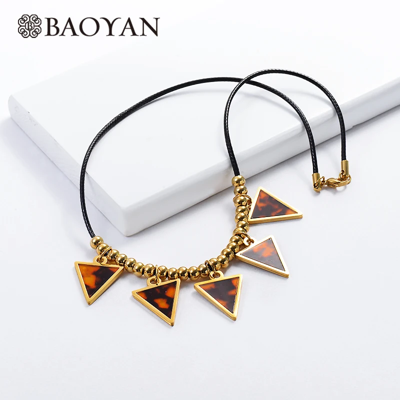 Baoyan треугольное необычное золотое ожерелье с леопардом большое из нержавеющей
