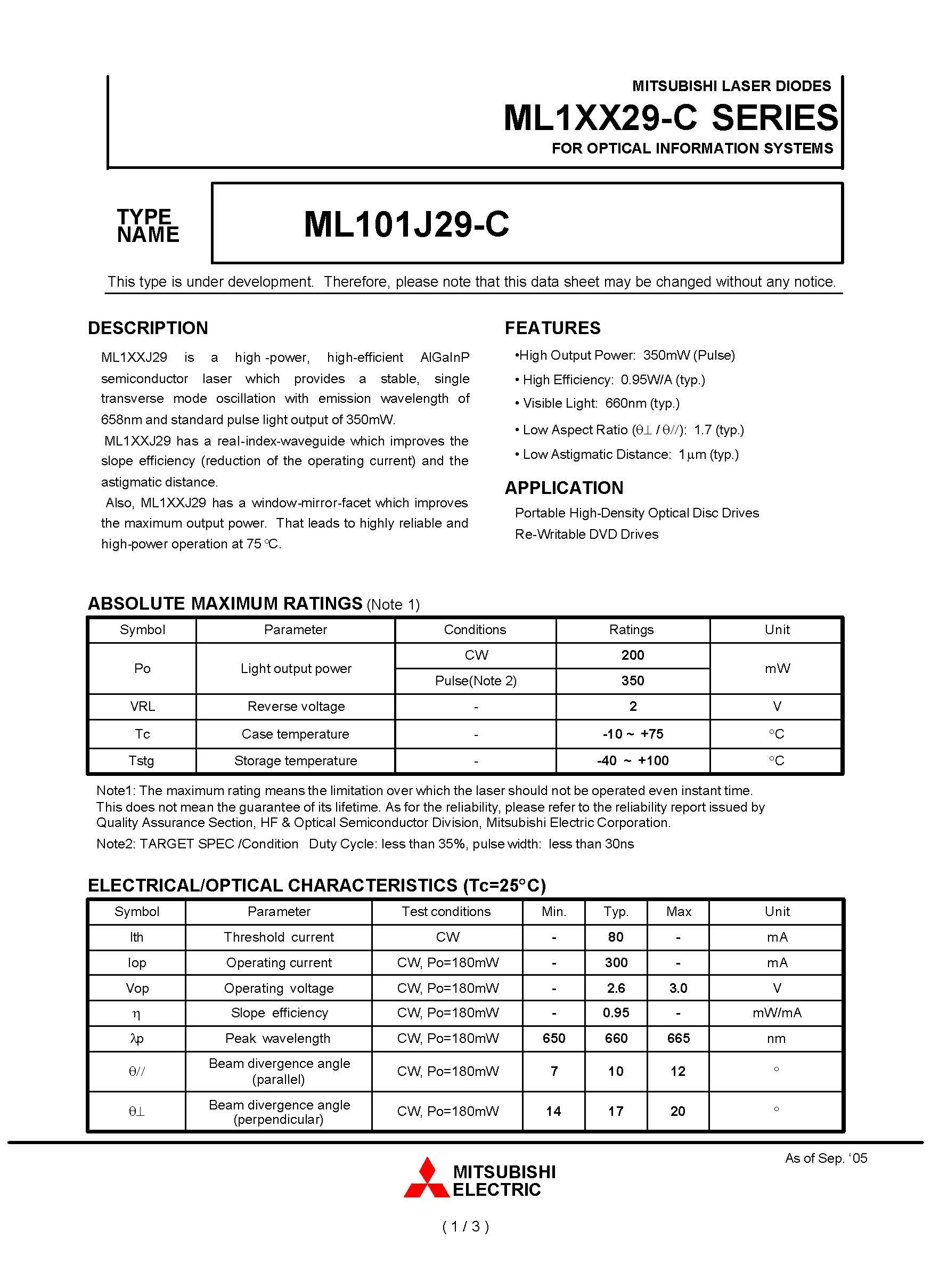 Лазерный диод Mitsubishi ML101J29 5 6 мм красный 200 нм 350 МВт (импульсный МВт) | Освещение