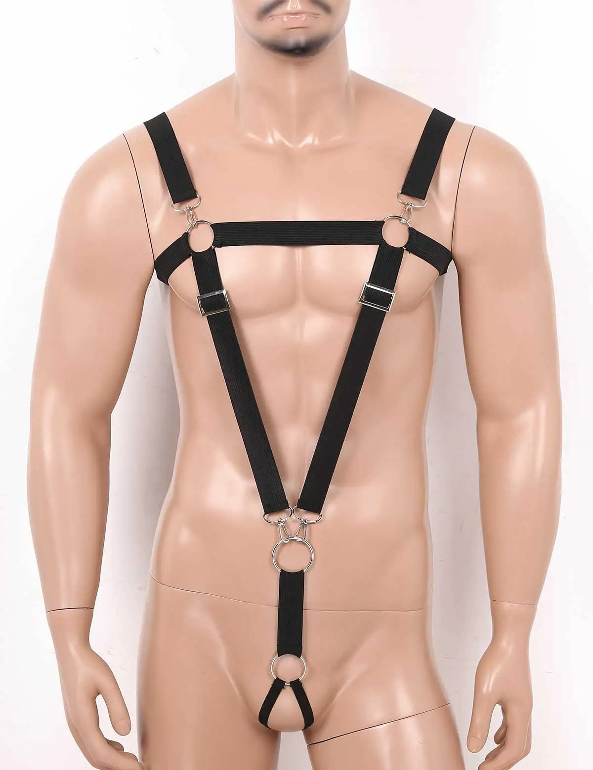 

Sexy Men Harness Belt Elastic Suspenders With Metal Cock Ring Adjustable Full Body Chest Harness Mens Cosplay Club Party Costume