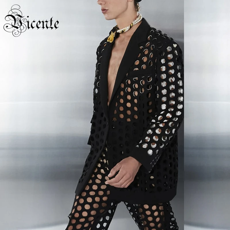 

VC All Free Shipping New Chic Circle Hollow Out Design Long Sleeves Turn-down Collar Celebrity Party Club Femal Blazer