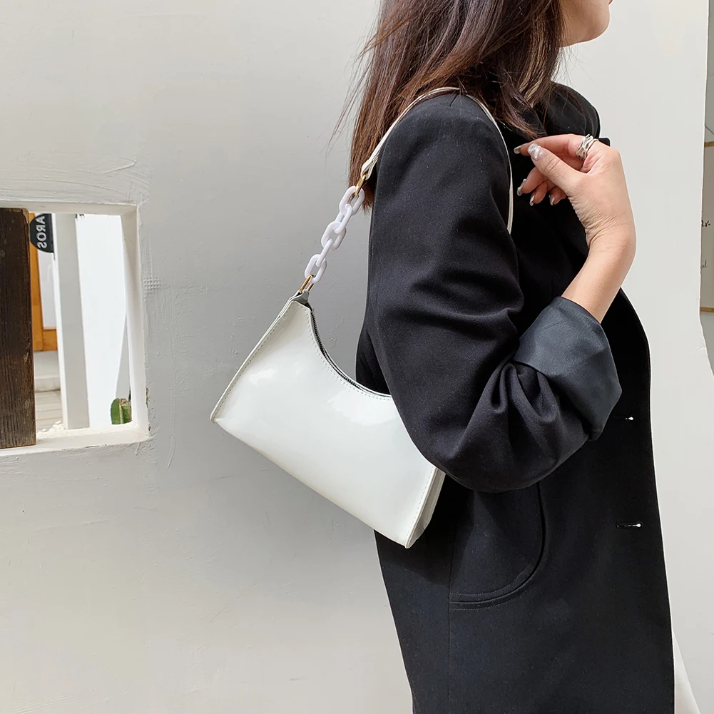 

Vintage Women Patent Leather Underarm Bags Casual Pure Color Small Handbag Simple Versatile Shoulder Bag for Shopping