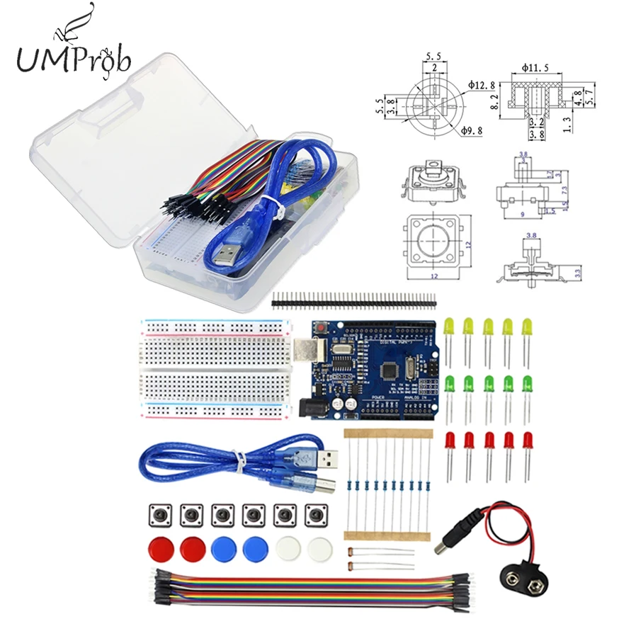 Стартовый набор UNO R3 мини Макет светодиодный Перемычка провода кнопка для arduino compatile