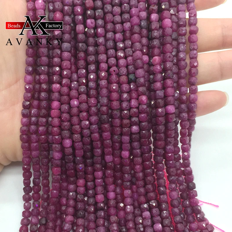 

Natural Stone 4mm Colorful Ruby Sapphire Handmade Faceted Cube Loose Beads For DIY Jewelry Making Bracelet Necklace