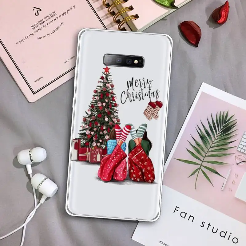 

Merry Christmas Brown Hair Girl Phone Case Transparent For Samsung Galaxy A 71 21s S note 8 9 10 plus 20 ultra