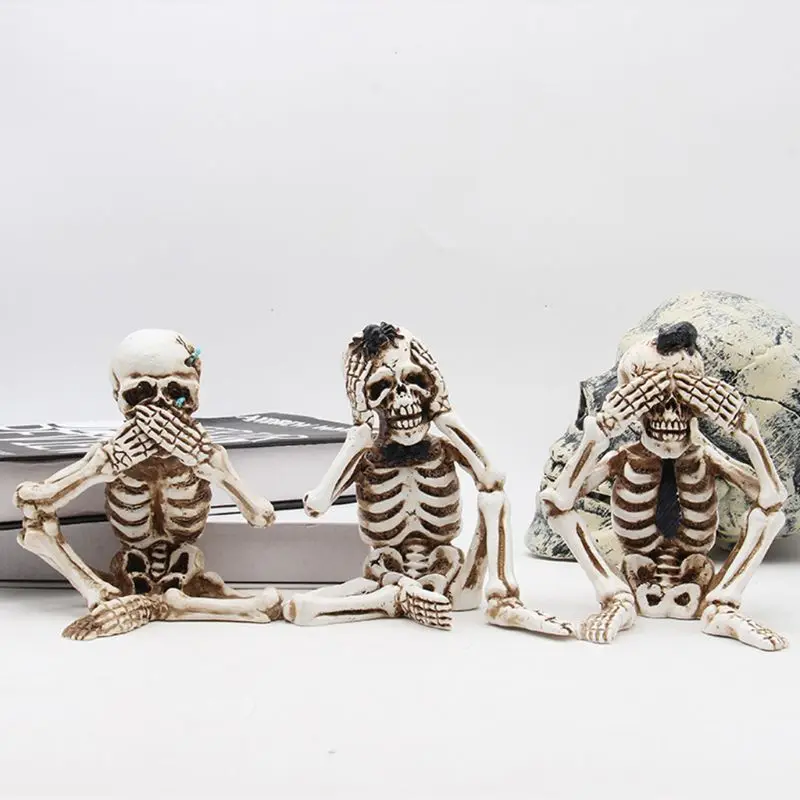 

Q0KF 3pcs Halloween Resin Skull Decoration Haunted House Props Graveyard Secret Room Ornaments