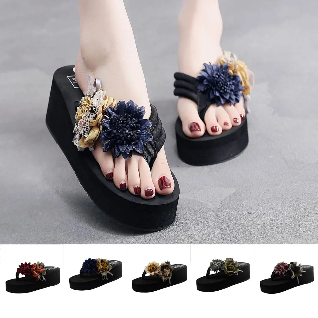 Женские летние домашние шлепанцы на танкетке в богемном стиле Пляжные для ванной