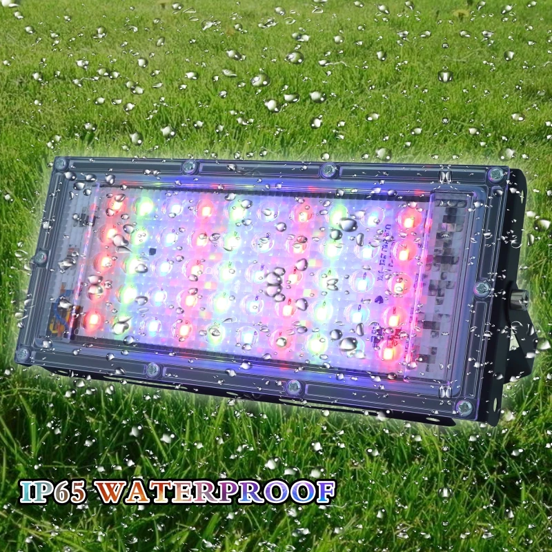 50 Вт светодиодный RGB прожектор светильник лампа AC 220V 230V 240V напольный светильник IP65 Водонепроницаемый отражатель Светодиодный точечный светильник с пультом дистанционного управления Управление