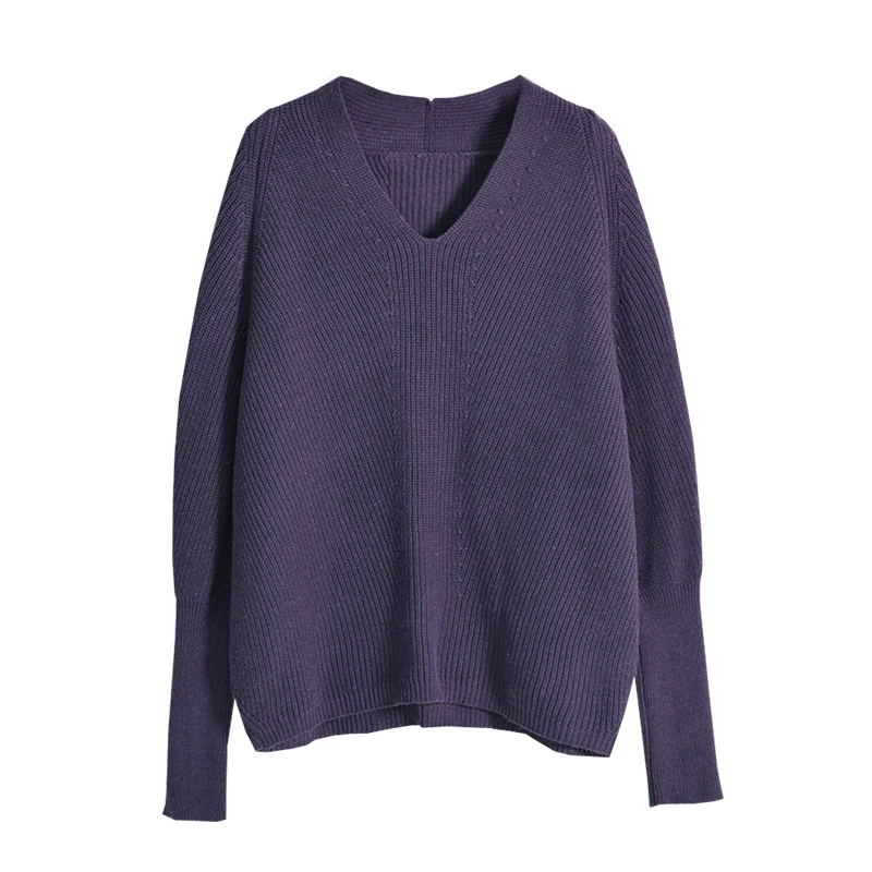 Свитер женский осенне-зимний из чистого хлопка с V-образным вырезом и рукавами