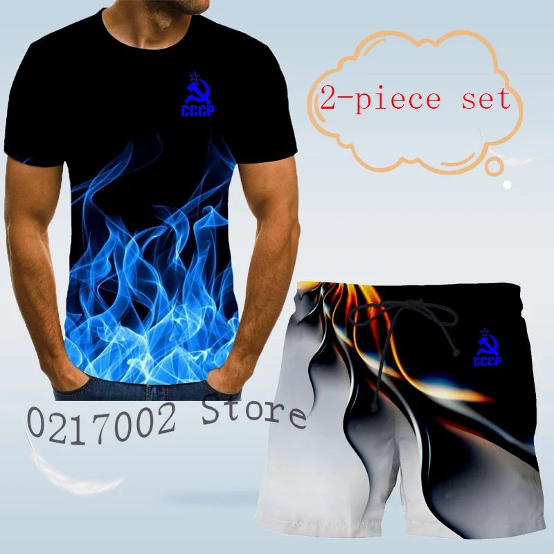Новый костюм с рисунком CCCP мужской 3D футболкой Летняя Повседневная рубашка