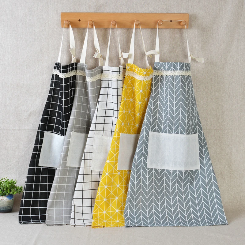 Регулируемые фартуки из хлопка и льна женские в полоску фартук без рукавов для