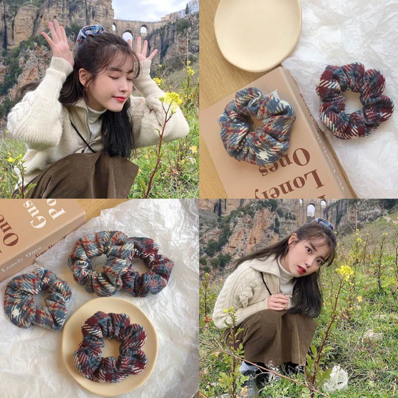 

Autumn and Winter Women Warm Knitting Big Hair Scrunchies for Women Cotton Fabric Hair ties Boho Elastic Hair Band