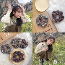 Autumn and Winter Women Warm Knitting Big Hair Scrunchies for Women Cotton Fabric Hair ties Boho Elastic Hair Band (1)