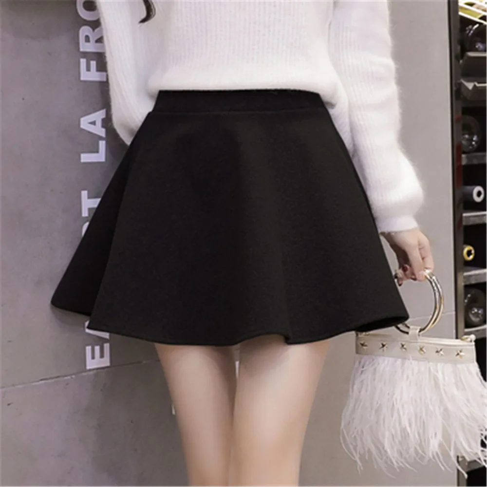 Женская Зимняя шерстяная мини плиссированная юбка серая с высокой талией для