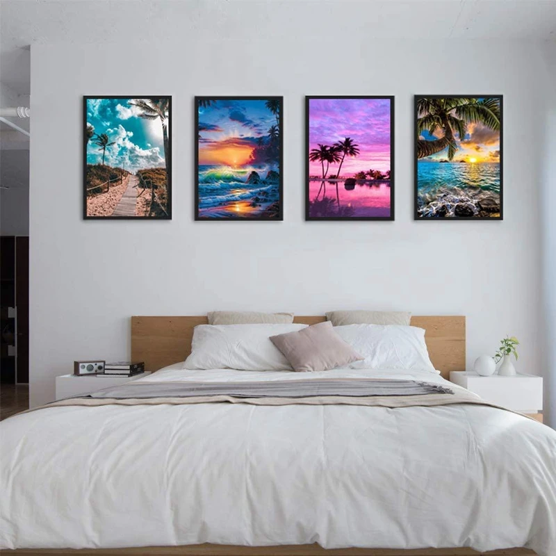 6 Pack 5D Diamond Painting By Numbers Art Dotz Kits Full Drill for Adults Kids Beach Sea Holiday Palm Tree | Дом и сад