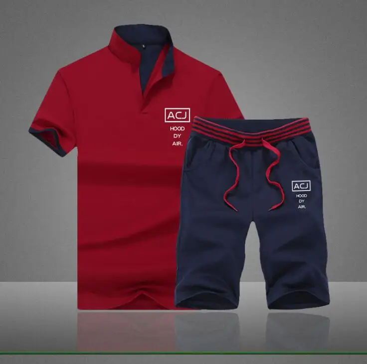 

Summer Men Sportsuits Set Mens Stand Collar Fashion 2 Pieces T-shirt Shorts Tracksuit Brand Fitness Suits 2PC Top Short Set 2020