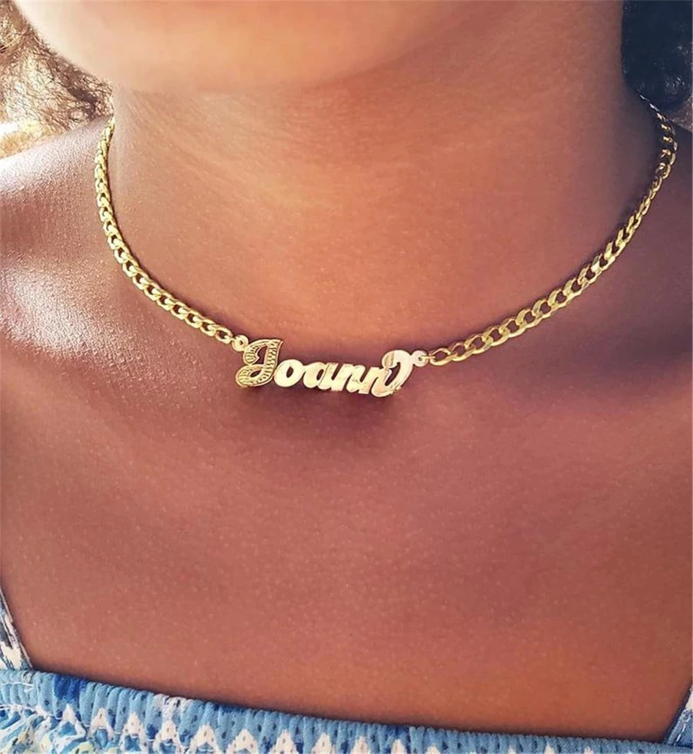 

Gosun Custom Name Necklace Personality Stainless Steel Gold Choker Nameplate Pendant Necklace Jewelry Wedding Gift Collar Hombre