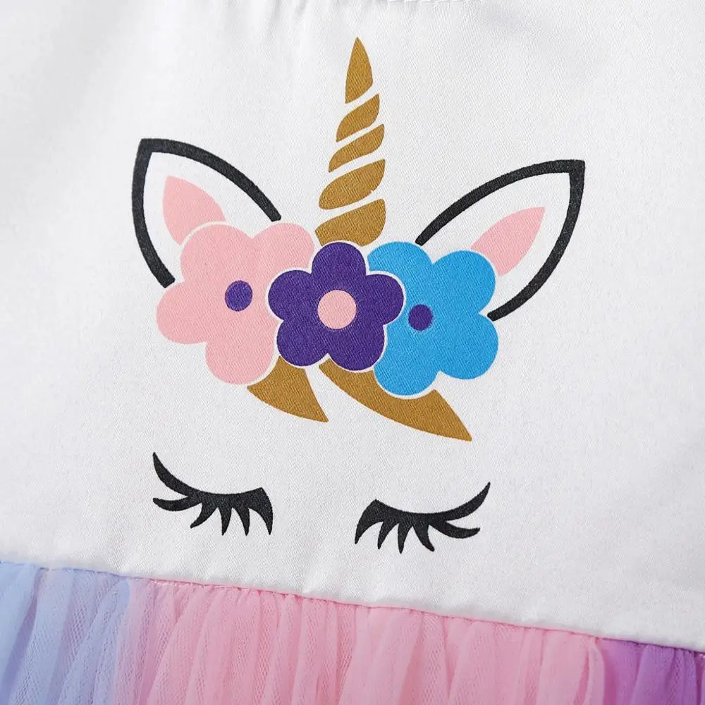 Girl Mesh Unicorn Ball Gown Dress Kid Summer Short Sleeve Cute Dresses Vestido Lace Clothing Children Birthday Party For Girls | Детская