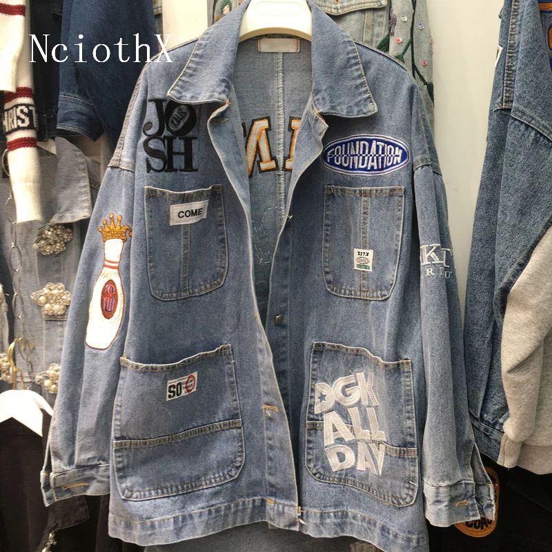 

European station loose autumn new heavy industry diamond-studded sunflower embroidered denim short jacket female jacket 2021 New