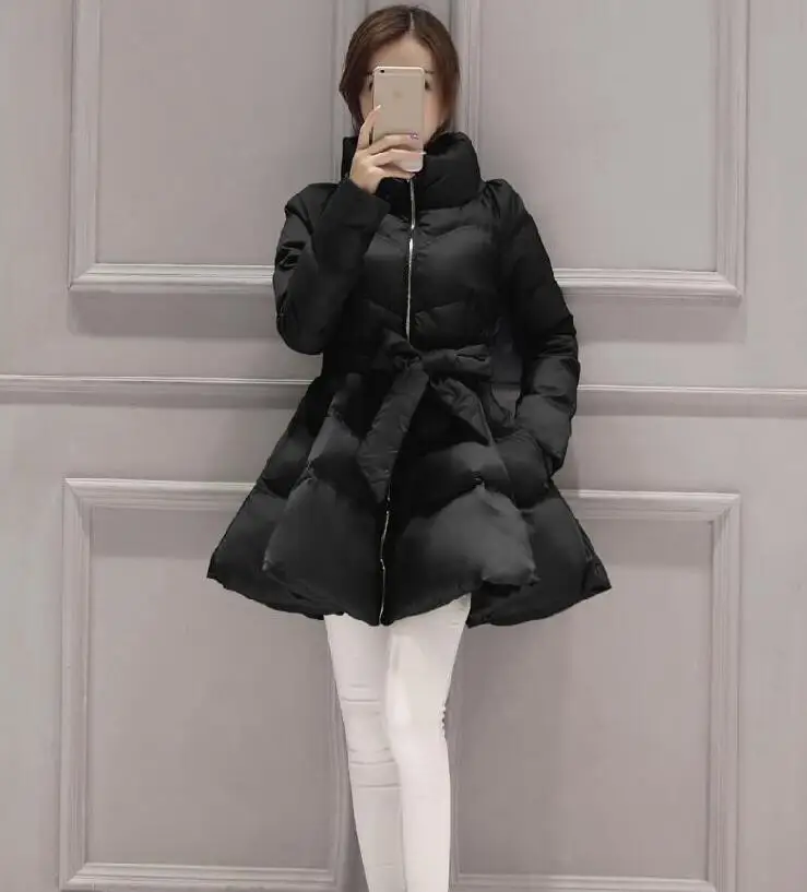 

New Arrival Warm Coat Jacket Parkas For Women Winter Women Down And Parkas Bow Waist Fluffy Skirt